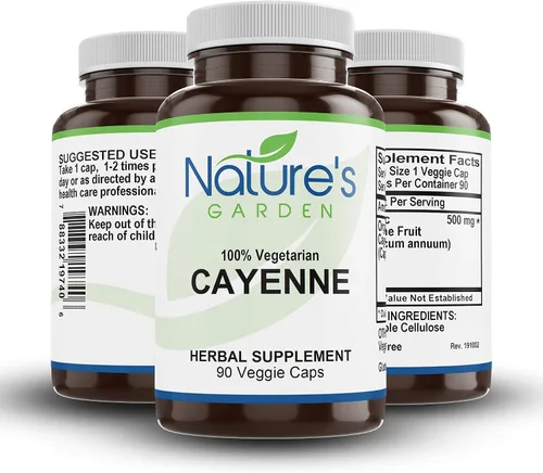 Vista 3 de NATURE'S GARDEN ESSENTIALS Cayenne - 90 cápsulas vegetales con 500 mg de pimienta de cayena orgánica en polvo