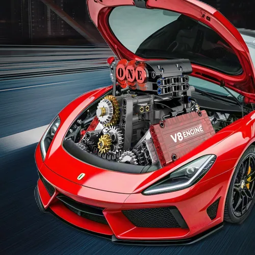 Vista 6 de Juego de construcción de motor V8, kit de modelo de motor V8 que funciona, construye tu propio kit de motor STEM Mini V8 con batería y motor, motor