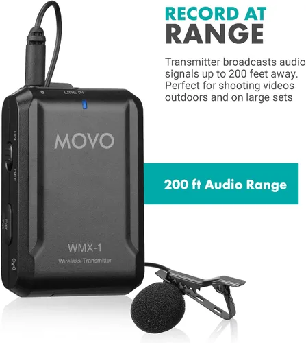 Vista 3 de Movo WMX-1-TX 2.4GHz Micrófono Lavalier inalámbrico, transmisor, audio cristalino, garantía de 1 año