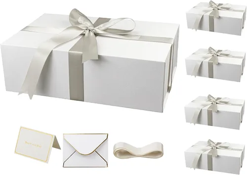 Vista 13 de YINUOYOUJIA Cajas de regalo grandes negras con tapa, caja de regalo magnética de 14 x 9 x 4.5 pulgadas con cinta, tarjetas y sobres para regalos