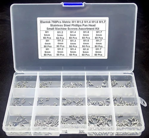 Vista 2 de Kit surtido de tornillos de máquina pequeña Phillips de acero inoxidable M1 M1.2 M1.4 M1.6 M1.7 304, 750