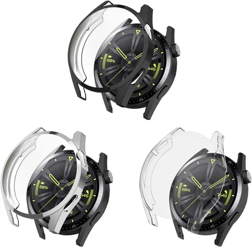 Vista 8 de FitTurn Funda protectora compatible con Huawei Watch GT3 GT 3 de 1.654 in, funda de TPU suave ultrafina protectora parachoques (C)