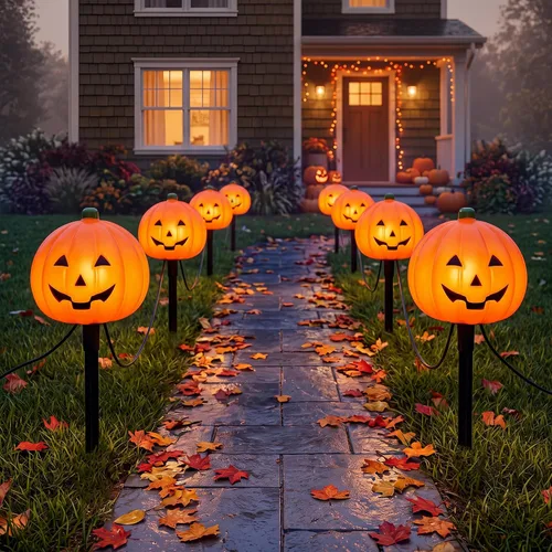 Vista 16 de Luces de estaca C7 de Halloween con calavera, 7 pies, cadena de luces de camino de Halloween con 4 bombillas C7, estaca, decoraciones de Halloween