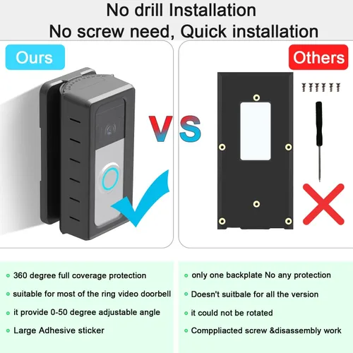 Vista 5 de Soporte adhesivo para timbre de puerta compatible con timbre de video 1/2/3/4 de ángulo ajustable para timbre de puerta, soporte de montaje