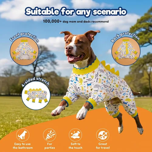 Vista 3 de LovinPet Pijamas para perros grandes, pijama para perros grandes, antilamer la ansiedad, mameluco de recuperación quirúrgica, pijamas para perros