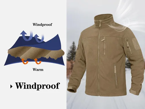 Vista 4 de KEFITEVD Chamarras tácticas de forro polar para hombre, con cremallera completa, casual, para invierno, abrigada, con múltiples bolsillos