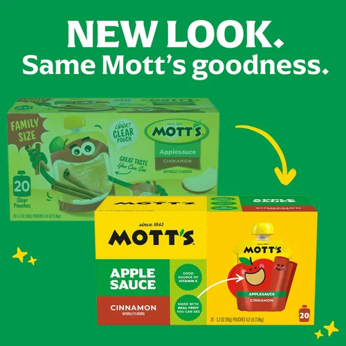 Vista 4 de Mott's Puré de manzana y canela, bolsas transparentes de 3.2 onzas, paquete de 20
