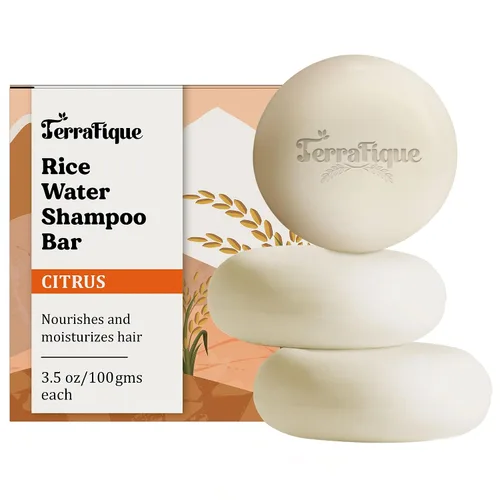 Vista 10 de Barra de champú de agua de arroz, aroma cítrico, champú nutritivo con manteca de cacao, manteca de karité para el crecimiento del cabello, 3.5 onzas