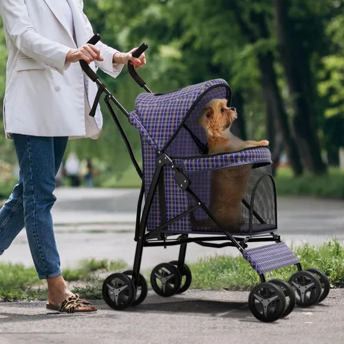 Vista 16 de Cochecito para mascotas para perros y gatos pequeños, 10-22 libras, almacenamiento trasero, negro
