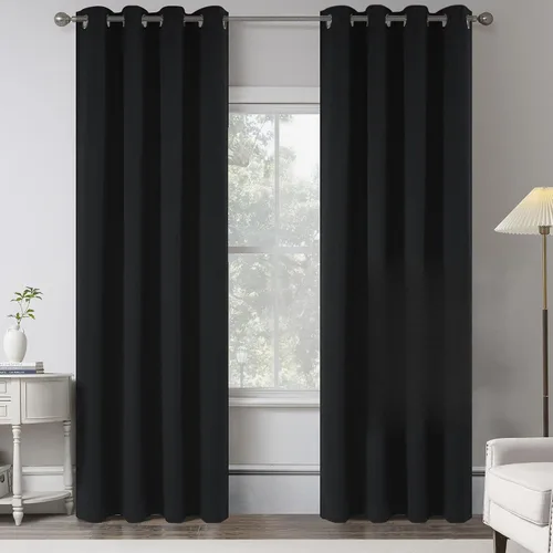 Vista 19 de KEQIAOSUOCAI Cortinas de lino 100% opacas de 100 pulgadas de largo, 2 paneles para dormitorio, estilo casa de campo moderna, completamente negro