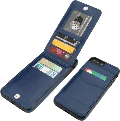 Vista 15 de KIHUWEY Funda tipo cartera para iPhone 7/8 Plus con tarjetero de crédito, cierre magnético de cuero de primera calidad, resistente funda protectora