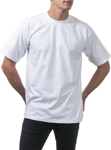 Vista 3 de Pro Club - Camiseta de manga corta para hombre, algodón pesado, cuello redondo