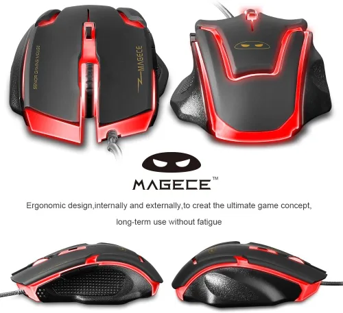 Vista 6 de Magece G1 Professional 3200 DPI LED óptico USB con cable con 6 botones Ratones de ratón para juegos para computadora PC Gamer(negro)