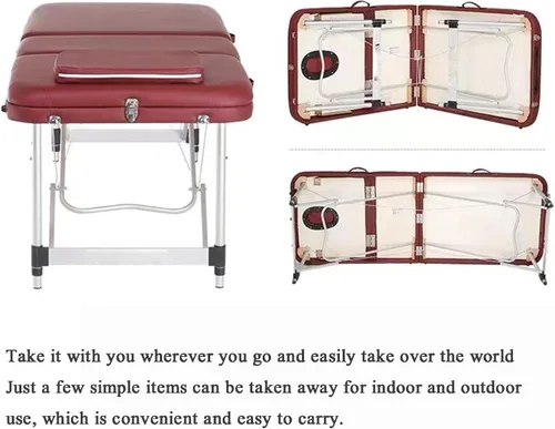 Vista 3 de Portable 3-Fold Massage Table, Height Adjustable Aluminum Spa Bed, 73 Inches, with Carrying Case, Comfortable PU Leather