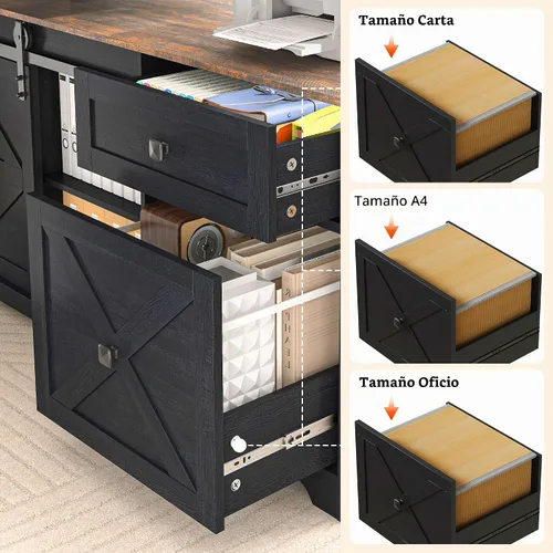 Vista 9 de St.Mandyu Escritorio eléctrico de pie en forma de L, escritorio de computadora ajustable de altura de 55 pulgadas con cajón de archivos, puerta