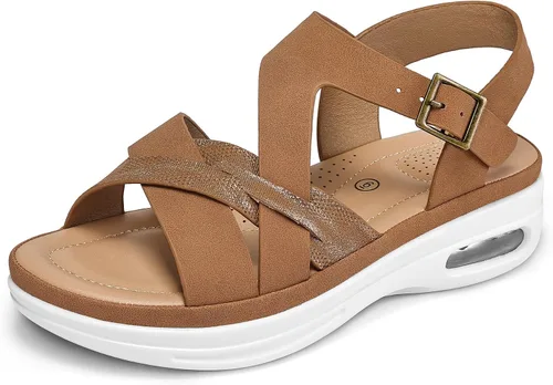 Vista 11 de mysoft Sandalias de senderismo para mujer, cómodas, con soporte acolchado de aire, correa de tobillo, sandalias de vestir