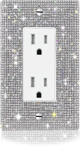 Vista 11 de Cubierta decorativa para interruptor de diamantes de imitación plateados brillantes, placa de pared de una sola banda 1 unidad-XKSZ 1