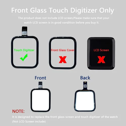 Vista 3 de Lente de cristal frontal de reloj y digitalizador táctil de repuesto compatible con Apple Watch Series 6/5/4/SE 1.575 pulgadas/1.732 pulgadas
