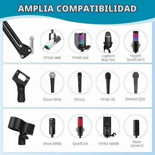 Vista 5 de BILIONE - Soporte de micrófono para estudio, podcast, grabación, transmisión