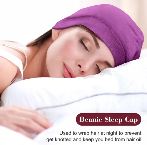 Vista 5 de SATINIOR 6 gorros de dormir con forro de satén para dormir con calavera, gorro de noche para cabello rizado, para mujeres y niñas