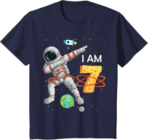 Vista 21 de Camiseta de cumpleaños para niños de 7 años de edad, astronauta Space 7th B-Day Negro