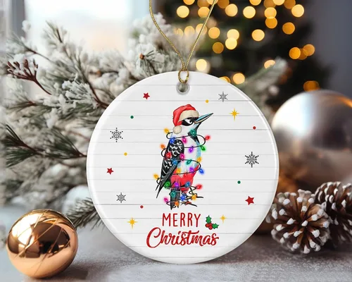 Vista 2 de Merry Christmas Woodpecker Ornament, 2024 Christmas Ornament, Woodpecker Christmas Light Ornament, Kids Christmas Ornament, Animal Christmas