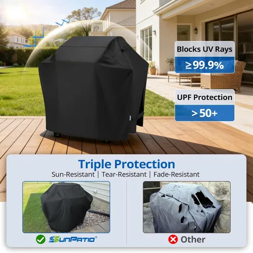Vista 4 de SunPatio - Funda para parrilla de 50 pulgadas, cubierta de gas para barbacoa resistente al agua para exteriores, resistente a los rayos UV y a