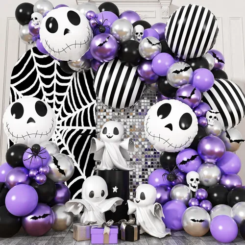 Vista 22 de Kit de Guirnalda de Arco de Globos de Halloween, 126 Piezas, Globos Negros y Naranjas con Globos de Calabaza BOO, Murciélagos de Aluminio, Globos