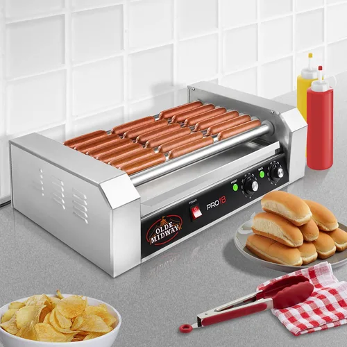 Vista 7 de Olde Midway, máquina de cocción eléctrica para 18 perros calientes en 7 asadores giratorios, de 900 Watts, de calidad comercial