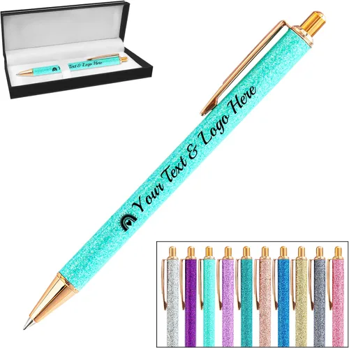 Vista 24 de Bolígrafo personalizado, 1 unidad, bolígrafo personalizado con logotipo de mensaje de nombre comercial impreso, carcasa de metal brillante de tinta