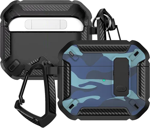 Vista 2 de YSNZAQ Funda para AirPods 4, potente protección contra caídas, con mosquetón llavero y clip de bloqueo para AirPods4 2024 MCEJ azul oscuro