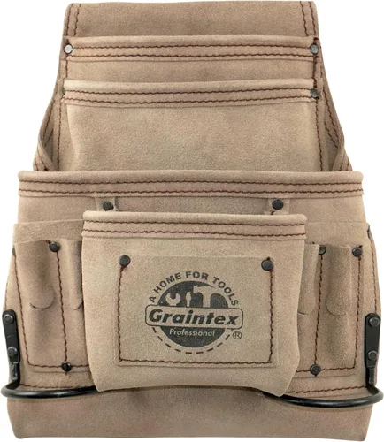 Vista 8 de Graintex - Bolsa de 10 bolsillos para uñas y herramientas, bolsa de cuero de ante color beige, cinturón de herramientas para constructores