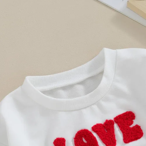 Vista 4 de SOLILOQUY Traje de San Valentín para bebé, niña, niño, amor, estampado de corazón, sudadera de manga larga, sudadera de otoño para bebé