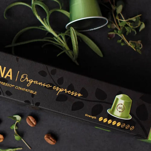 Vista 3 de Bologna' Espresso italiano orgánico para Nespresso, 100 cápsulas de aluminio orgánico USDA, tostado medio ecológico, cápsulas 100% compatibles