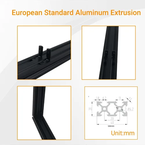 Vista 3 de 2 piezas de extrusión de aluminio de 31.496 in 2040 V estándar europeo anodizado perfil de aluminio negro anodizado con accesorios para impresora 3D