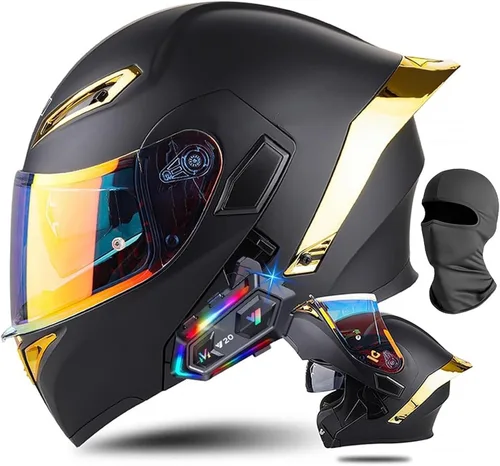 Vista 16 de Cascos de motocicleta modulares con Bluetooth de doble visera, aprobados por DOT FMVSS 218, casco de motocicleta abatible de cara completa