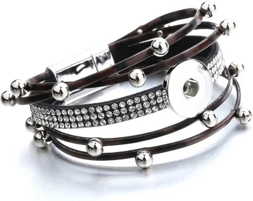 Vista 5 de Brazalete de pulsera con dije a presión, joyería de poliuretano trenzada, botón a presión, Cuero