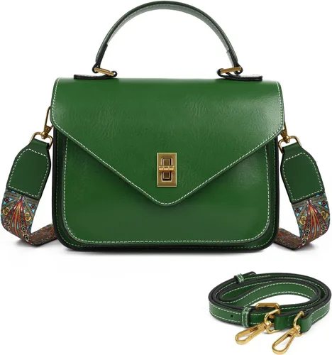 Vista 8 de Bolsos cruzados de cuero genuino para mujer, bolso ligero para viaje y trabajo con correa doble ajustable Leather CrossbodyBag