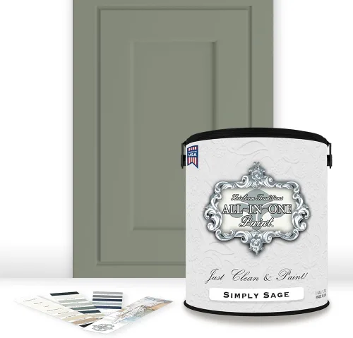 Vista 180 de Pintura TODO EN UNO, Abbey (gris cálido), Muestra de 8oz - Pintura duradera para gabinetes y muebles. Imprimación y capa superior incorporadas,