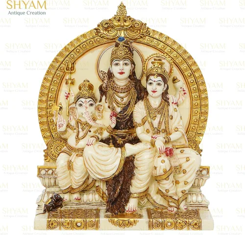 Vista 2 de Estatua de la familia hindú Lord Shiva - Escultura de ídolo de Shiv, Parvati y Ganesh, figura de Dios Shiv Parivaar, ídolos de dios hindúes