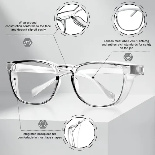 Vista 4 de Ansi Z87.1 Clear Safety Glasses With Side Shields Anti Fog Scratch Resistant Stylish Eye Protection For Men