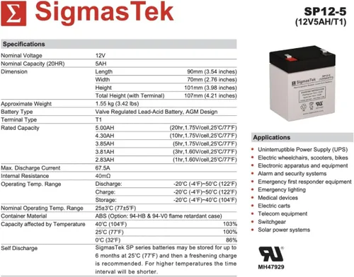 Vista 3 de Enersys 12V 4.5Ah SLA Batería Recargable para Sistemas de Seguridad