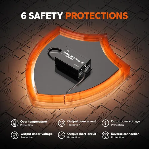 Vista 5 de LiTime Cargador de batería de litio de 12V 16V 5A, cargador impermeable de CA a CC LiFePO4 con voltaje ajustable, activación inteligente BMS e