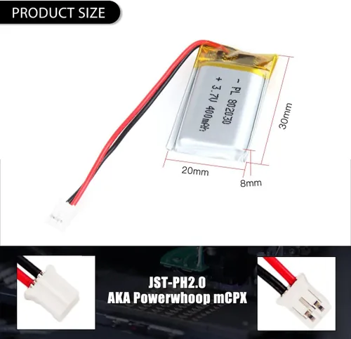 Vista 3 de 3.7V 400mAh 802030 Lipo paquete de iones recargable con PH2.0.000 in JST conector 1pcs