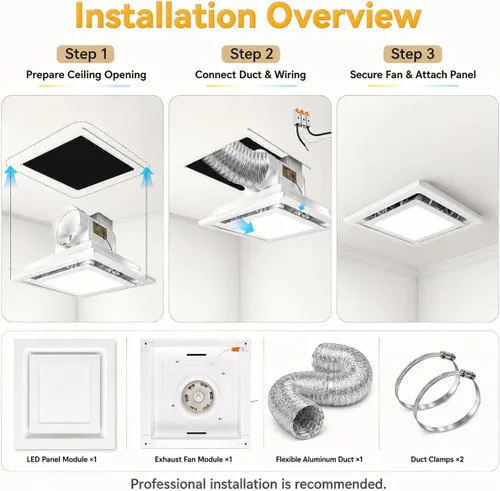 Vista 6 de Extractor de baño con ventilador de ventilación LED de 145 CFM