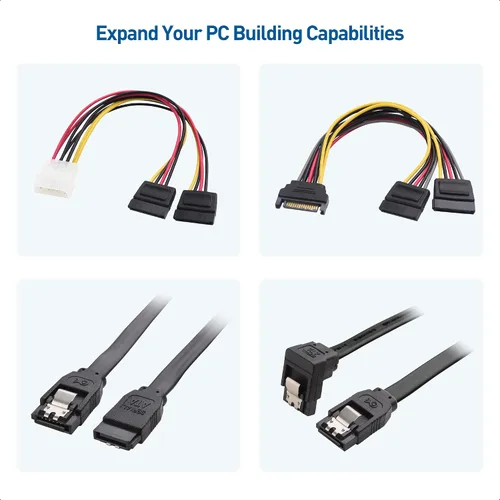 Vista 7 de Cable Matters Kit de cable de datos SATA III y cable de alimentación SATA con conector SATA3 recto y de 90 grados, adaptador divisor de alimentación