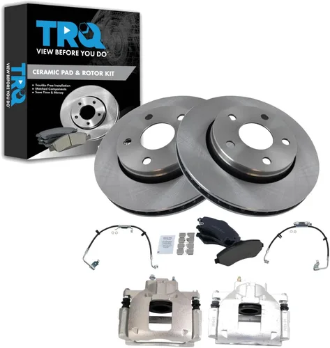 Vista 32 de TRQ Juego de pastillas de freno delanteras y rotores de cerámica, pinzas, mangueras, compatibles con Honda Odyssey 2005-2010