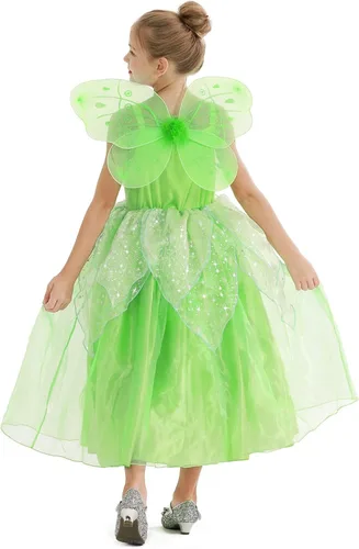 Vista 3 de Jurebecia Little Girls Tinkerbell Costume Princess Fairy Dress up Toddler Kids Fancy Birthday Halloween Outfit with Wings