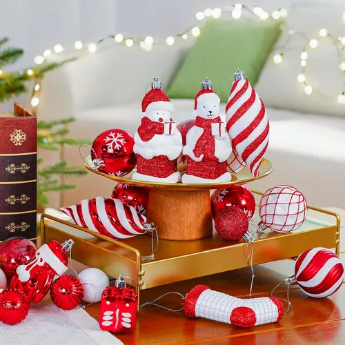 Vista 5 de Alupssuc Juego de 112 adornos de bolas de Navidad, bolas de plástico inastillables, pingüino de Navidad, oso polar para árbol de Navidad