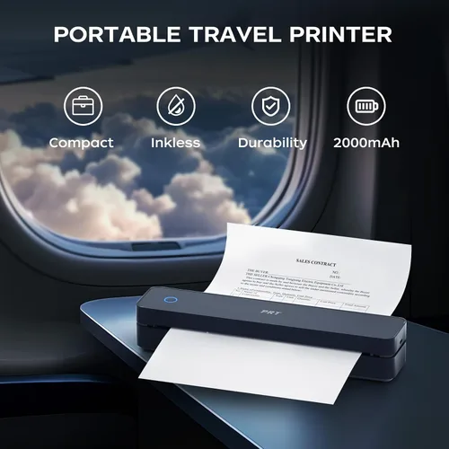 Vista 5 de PRT Impresora portátil térmica portátil, impresora Bluetooth sin tinta para Negro espacial